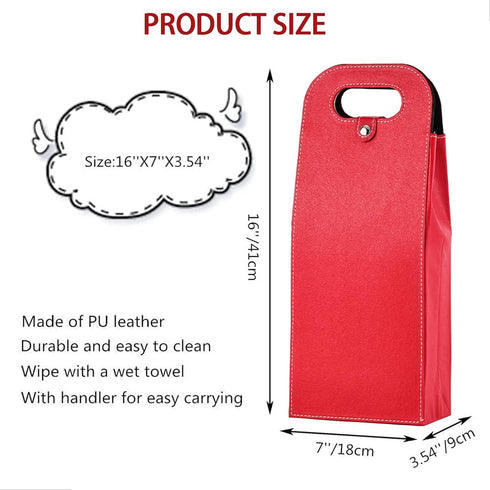 2 Bottle Wine Bag Carrier Tote Wine Champagne Gift Bag, Reusable Leather Wine Tote Carrier Bag Box Holder, Leather Wine Bottle Packag Bag, Classic...