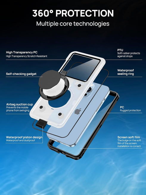 Lanhiem Snorkeling Underwater Phone Case for Diving, IP68 Professional Universal Waterproof Outdoor Video Photo Cellphone Case with Lanyard for iP...