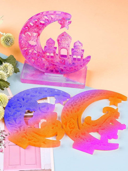 Kalolary 4Pcs Coffin Resin Molds, Crescents Moon Molds for Epoxy Resin Casting Mold with Stand, DIY Silicone Home Table Decor Halloween Craft...
