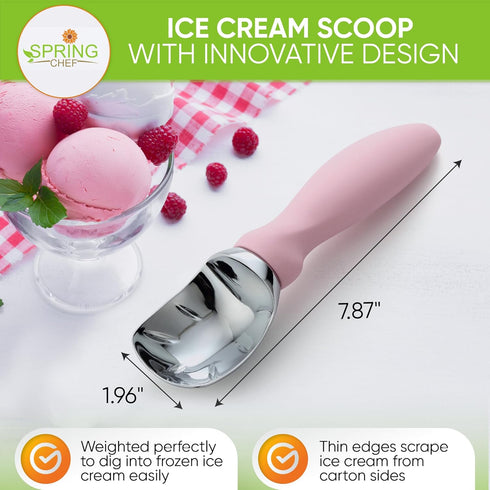 Spring Chef Ice Cream Scoop with Soft Grip Handle, Professional Heavy Duty Sturdy Scooper, Premium Kitchen Tool for Cookie Dough, Gelato, Sorbet, ...
