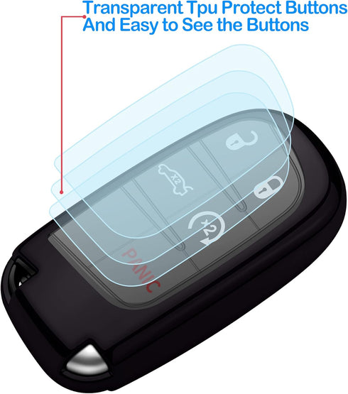 Compatible with Jeep Key Fob Cover with Leather Keychain Soft TPU Protection Key Case for Grand Cherokee Renegade Chrysler 200 300 Dodge RAM Duran...