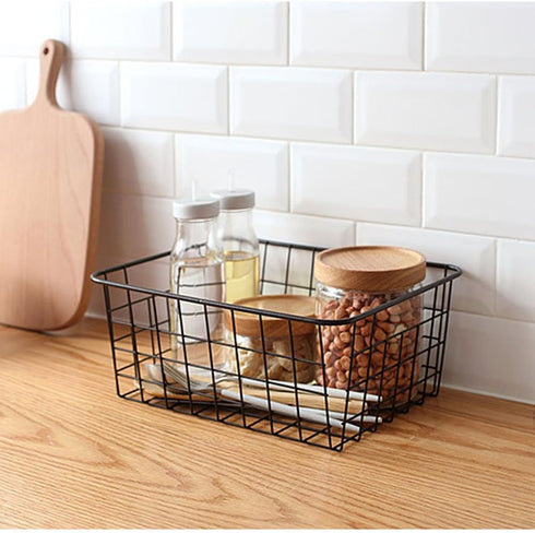 Sturdy Small Wire Storage Basket with Kitchen Food Pantry Papers Home Office Desk Shelf Bathroom Laundry Room Shelf Bedroom Bed Room...