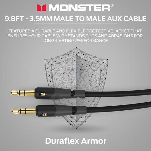 Monster Gen1 Essentials Mini-to-Mini Interconnect Audio Cable 3.5mm Male to Male, 9.8FT Aux Cord w/Duraflex Jacket, Premium Gold Plated Connectors...