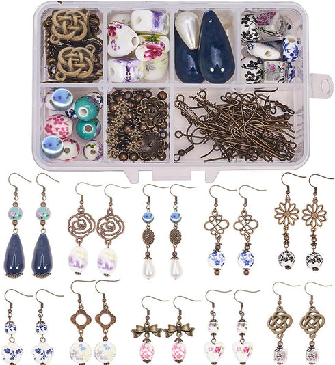 SUNNYCLUE 1 Box DIY 10 Pairs Porcelain Earring Making Starter Kit with Porcelain Beads, Spacer Bead, Earring Hooks Jewelry Arts Craft Supplies Fin...