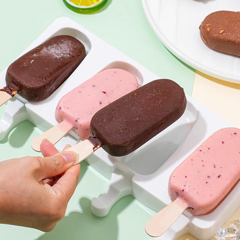 Popsicle Molds Set of 3, 12 Cavities Silicone Popsicle Molds & Ice Cake Pop Mold Maker Oval with 50 Wooden Sticks & 50 Self-adhesive Bags for DIY ...