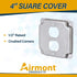 AP-12096, 4" Square Duplex Receptacle Electrical Box Cover, 1/2" Raised, Exposed Work, Galvanized Steel, Crushed Corners...