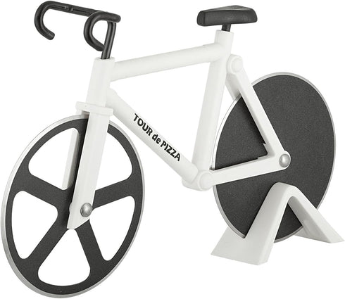 Bicycle Pizza Cutter - TOUR de PIZZA - Dual Stainless Steel Non-Stick Cutting Wheels - Display Stand - The Bike Pizza Cutter is Dishwasher Safe...