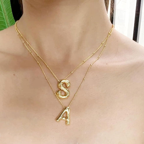 Bubble Letter Gold Necklace for Women, 18k Gold Plated Chain Pendant Charm Necklace Balloon Initial Name Choker Jewelry for Girls Men Gifts...
