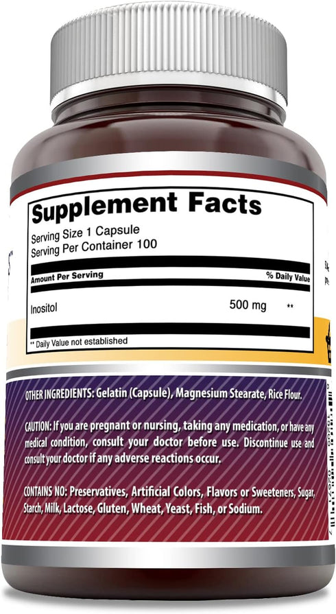 Amazing Formulas Inositol 500 mg 100 Capsules Supplement | Non-GMO | Gluten Free | Made in USA...