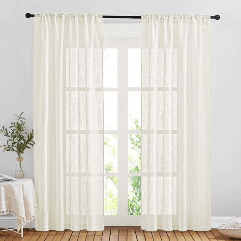 NICETOWN Linen Sheer Curtains and Drapes for Living Room, Rod Pocket & Back Tab Semitransparent with Light Through Vertical Window Treatments for ...