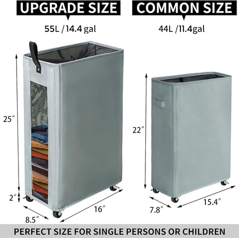 ZERO JET LAG Slim Laundry Storage Hamper with Wheels - Large Clothes Hamper - Basket With Wheels - Rolling Storage - Rolling Dirty Laundry Bin (25...