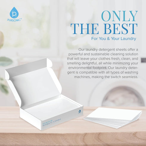 Pursonic Eco Laundry Sheets – Natural Laundry Detergent Sheets w/Powerful Cleaning Power, Fresh Linen Scent - Washer Sheets Detergent - (30-Pack) ...