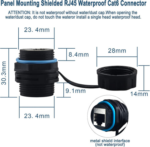 Waterproof CAT6 RJ45 Panel Mount Coupler,Lonlonty IP68 Shielded Industrial Panel Mount Bulkhead Ethernet LAN Pass Through Connector,Female to Fema...
