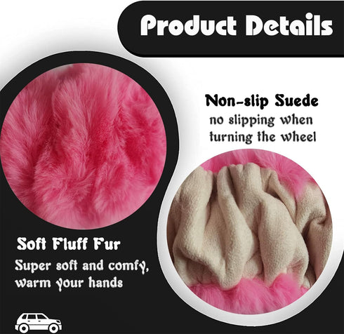 Fluffy Steering Wheel Cover for Women, YUNXNYC Winter Fashion Wool Fur Soft Furry Steering Wheel Covers Fuzzy Warm Plush Non-Slip Car Decoration U...
