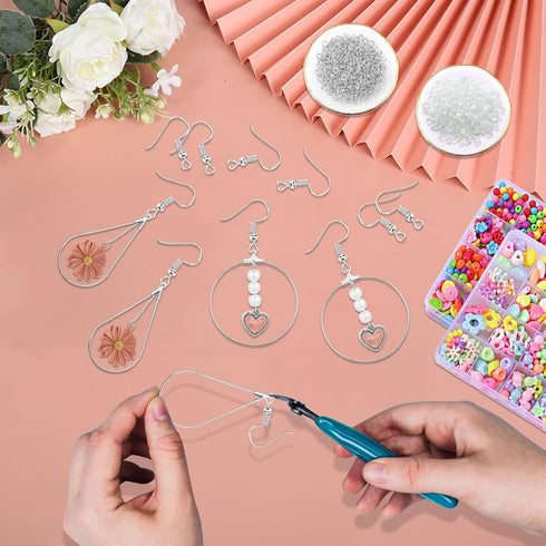 372Pcs Earrings Beading Hoop Set with 72 Earring Finding Teardrop Round Beading Hoop Earrings Bulk with 100 Hooks,100 Jump Ring,100 Ear Backs for ...