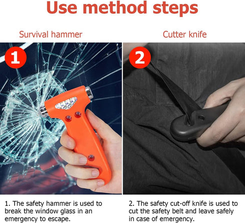 2 Pack Car Safety Hammer, Emergency Escape Tool with Window Breaker and Seat Belt Cutter, 5-in-1 Auto Multifunctional Escape Hammer for Accident, ...