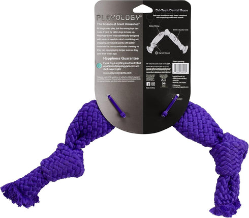 Playology Silver Dri-Tech Dental Rope Dog Toy for Large Senior Dogs (35lbs and Up) - Engaging All-Natural Pork Sausage Scented Dog Chew Toy - Non-...