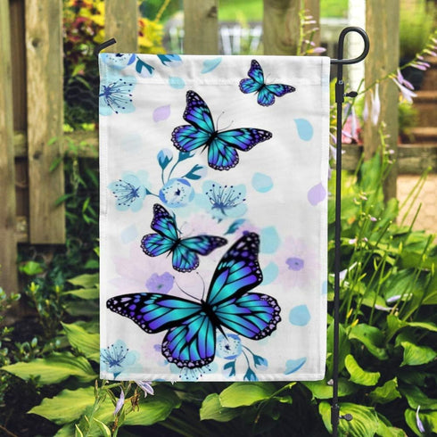 Blue Flowers and Butterflies Garden Flag Welcome Home Flag Vertical Double Sided Seasonal Polyester Flag for Home Lawn Indoor Farmhouse Patio Yard...