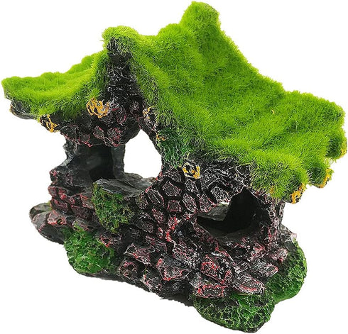 Aquarium Decoration House Resin Hollow Hideout House, Fish Tank Accessories Cave Ornament Tank Small Fish Hideaway with Moss...