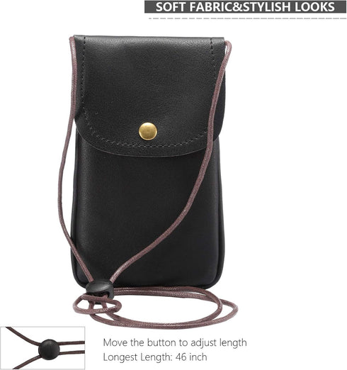 Cell Phone Neck Pouch PU Leather Carrying Bag with Credit Card Holder Adjustable Strap, Small Travel Purse for iPhone 11 XR XS Max SE 8 7 6 Plus, ...