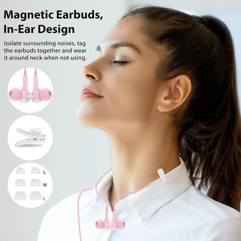 USB Headphone for PC Laptop Magnetic 2.3M Wired Earbuds Computer Headset with Microphone Control Mute Mic Noise Canceling in-Ear Eartips Corded Ea...