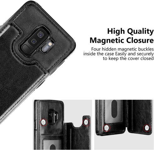 HianDier Wallet Case for Galaxy S9 Plus, Slim Protective Case with Credit Card Slot Holder Flip Folio Soft PU Leather Magnetic Closure Cover Compa...