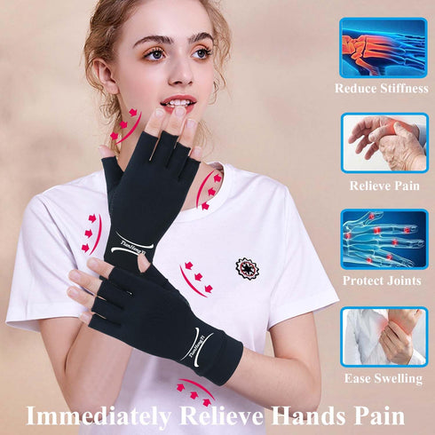 2 Pairs Copper Arthritis Gloves for Women, Compression Gloves for Men for Pain, Fingerless Hand Gloves for Carpal Tunnel, Crochet, Relieve Pain, S...