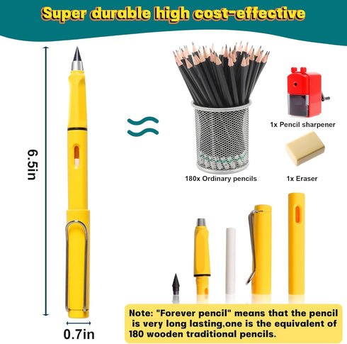 12Pack Forever Pencils for Kids Writing, Infinity Pencil Cute Inkless Everlasting Pencil with Eraser for Sketching (Black)...