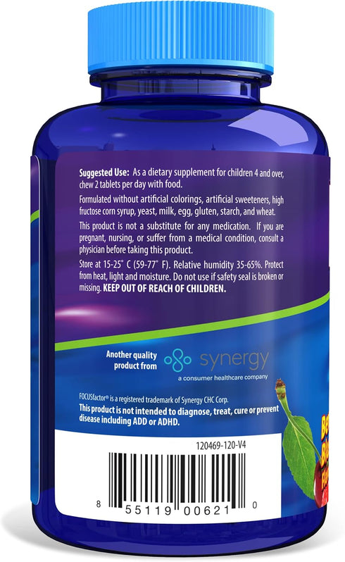 Focus Factor Kids Extra Strength Daily Chewable for Brain Health Support, 120 Count – Vitamins - Quality Formula – Gluten & Dairy Free Supplements...