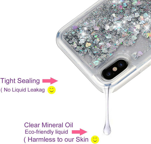 for iPhone XR Case, Double Layer Design Bling Flowing Liquid Floating Sparkle Colorful Glitter Waterfall TPU Protective Phone Case, Silver...