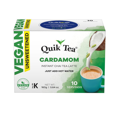QuikTea Vegan Cardamom Unsweetened Chai Tea Latte – 10 Count, Bold Cardamom Flavor, Naturally Caffeine-Light, no preservatives, No Sugar Added – J...