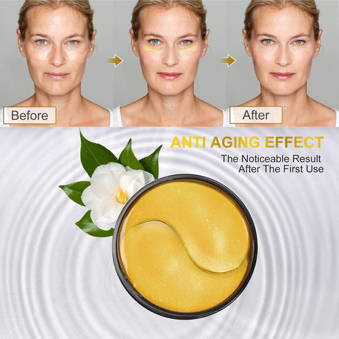 Fivewan 24k Gold Under Eye Patches - 60 Pcs Eye Mask Pure Gold Anti-Aging Collagen Hyaluronic Acid Under Eye Mask for Removing Dark Circles, Puffi...