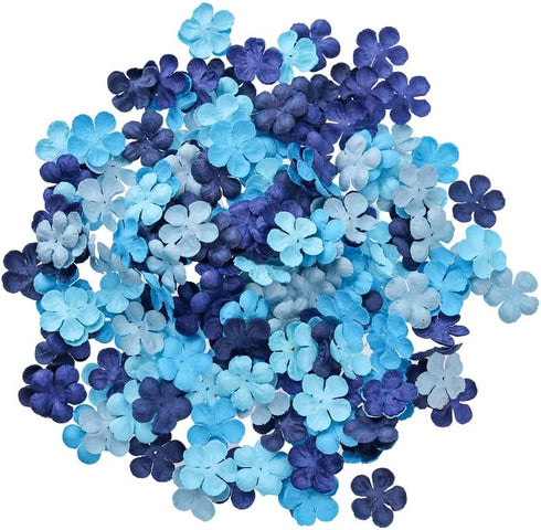 200 Pcs Handmade Mulberry Paper Stephania Venosa Flowers Petals 15x15 mm Scrapbooking Wedding DIY Craft Supplies Card Artificial Flowers (Blue Ton...