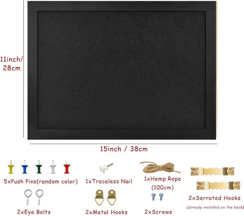 Black Bulletin Boards Cork Board with Felt, 15"x11" Small Display Pin Board Vision Board for Walls, Jewelry, Notes, Collection, Photos, Office, Wo...