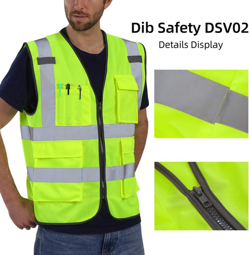 Vest Reflective ANSI Class 2, High Visibility Vest with Pockets and Zipper, Construction Work Vest Hi Vis Yellow XL...