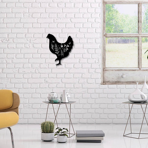 CREATCABIN Metal Chicken Wall Art Rooster Iron Wall Decor Wall Hanging Silhouette Sculpture Farmhouse Sign for Indoor Outdoor Home Living room Kit...