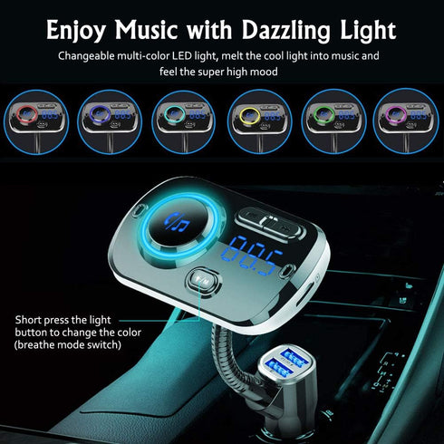 Bluetooth 5.0 FM Transmitter for Car Wireless FM Radio Adapter Car Kit Hands-Free Dual USB Ports with QC3.0 Support SIRI/Google Voice Assistant AU...