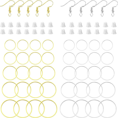 560Pcs Hoop Earrings for Jewelry Making,with 160 Round Earring Beading Hoops,200 Earring Hooks,200 Earring Backs Earring Hoops Earring Findings Ho...