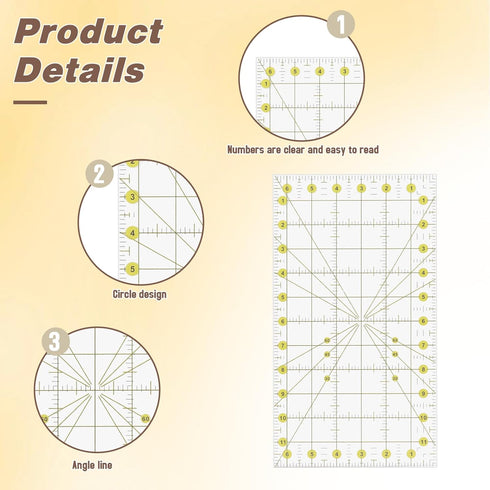 Quilting Ruler 6.5" x 12" Acrylic Quilters Rulers Sewing Ruler for Easy Precision Cutting Fabric Paper, Fabric Cutting Ruler for Quilting, Sewing ...