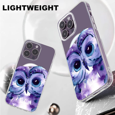 Compatible with MagSafe Designed for iPhone 13 with Purple Owl Pattern,Magnetic Wireless Charging Clear Transparent TPU Phone Case Cover for iPhon...