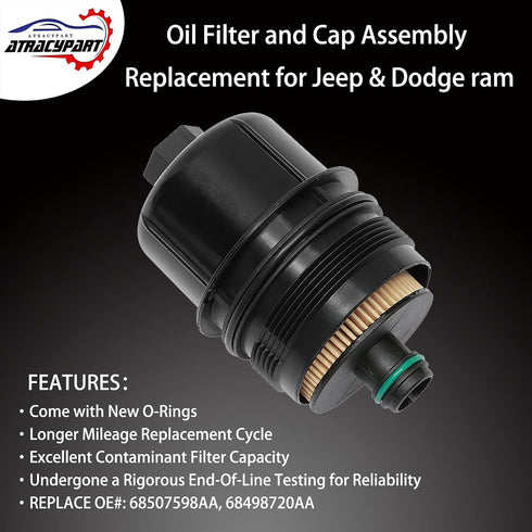 Engine Oil Filter ? Replacement for Jeep Ram 3.0L V6 EcoDiesel 2020-2021 Jeep Wrangler JL, 2021 Jeep Gladiator, 2020-2022 Ram 1500 DT ?Replaces# 6...