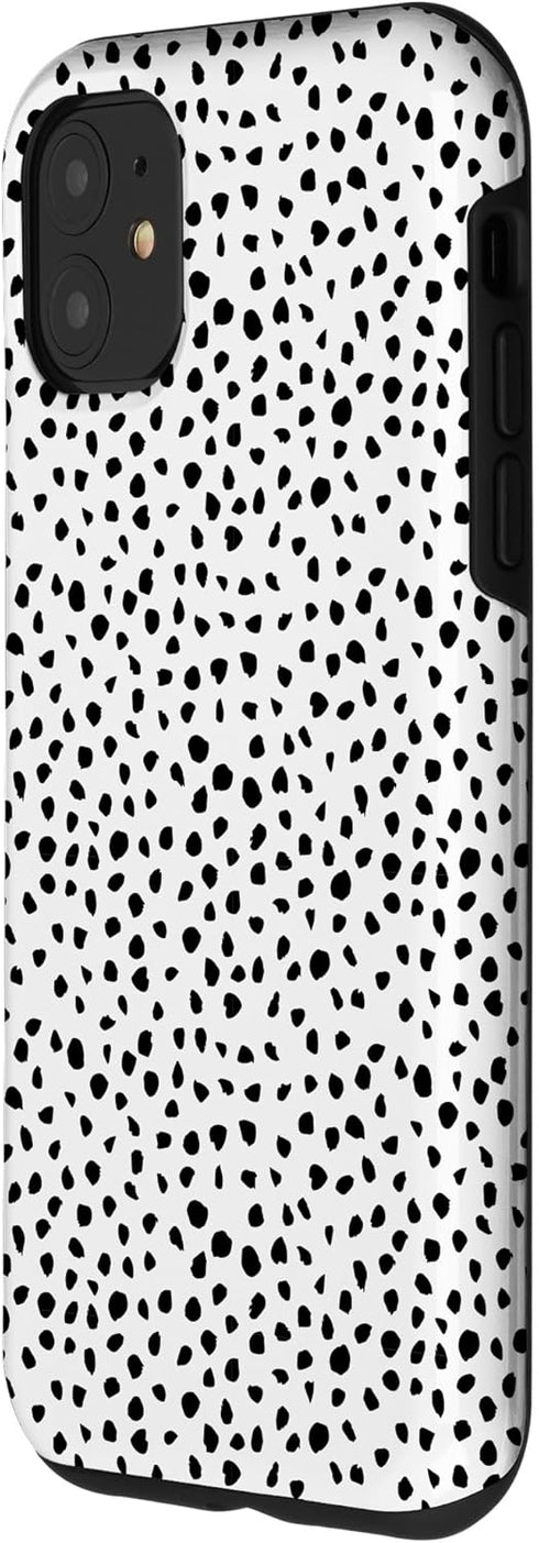 iPhone 11 Popular Dalmatian Pattern, White w Brush Stroke Black Spots Case...