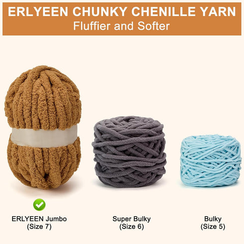 Chenille Chunky Yarn Super Bulky Soft Thick Fluffy Jumbo Giant Washable Polyester Big Yarn DIY for Arm Knit Blanket Cushion Bed Sofa Home Decor,Kh...