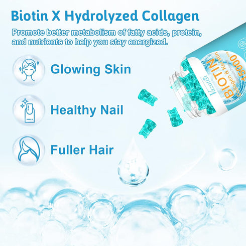 Hair Skin Nail Vitamins Gummies Supplement, 15000mcg Biotin Gummies with Collagen Sea Moss Chlorophyll Vitamin C Zinc for Women Men Muscle Joint &...