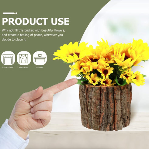 Cabilock Wood Flower Container Bark Flower Pot Small Wooden Bucket Barrel Planters Rustic Flower Planters for Indoor Home Decor Small Plants Holde...