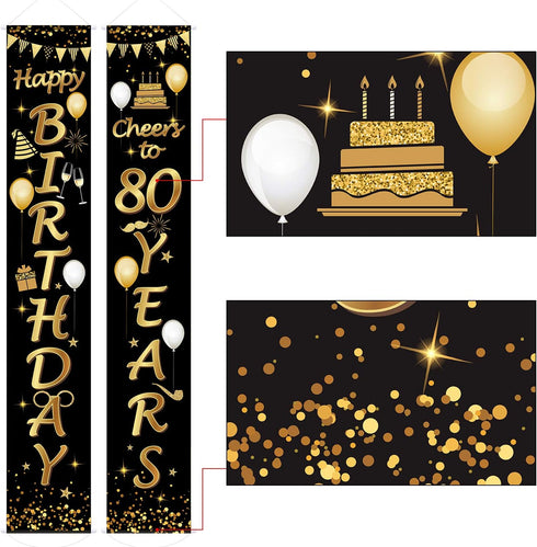 2 Pieces 80th Birthday Party Decorations Cheers to 80 Years Banner Party Decorations Welcome Porch Sign for 80 Years Supplies (80th Birthday)...