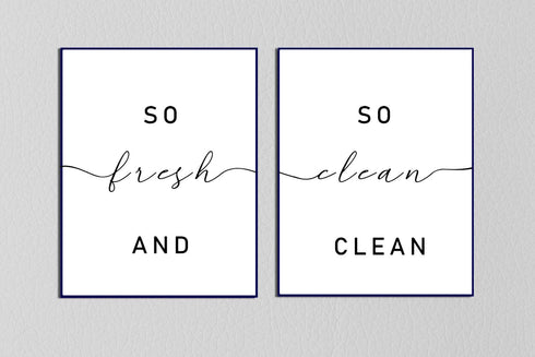 So Fresh and So Clean Clean Bathroom Quotes and Sayings Art Prints Set of 2 Bathroom Decor Laundry Room Wall Art Decor, 8 x 10 Inches Shimmer Art ...
