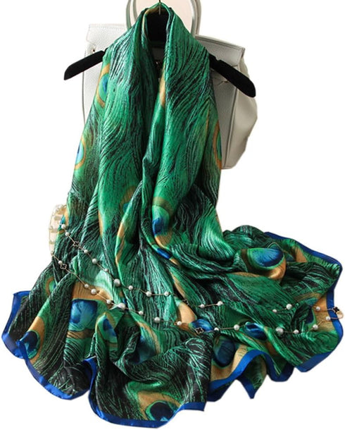 X&F Women's Fashion Peacock Feather Prints Long Scarf Summer Wrap Shawls...