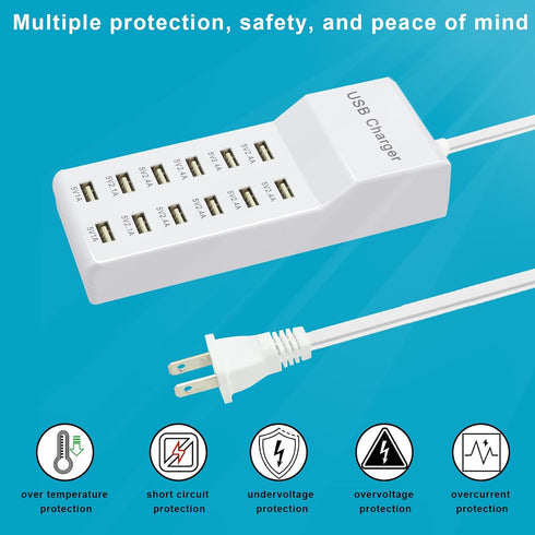 USB Charger 12 Port USB Charging Station Charging Hub with Fast Charging USB Wall Charger for Multiple Devices USB Charging Port Compatible with C...