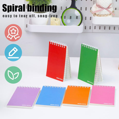 Koogel Top Bound Pocket Notebooks, Small Spiral Memo Pads Lined 3x5 Ruled Pocket Notebook Durable Cover Notebooks 50 Sheets/6 Pads for Office Scho...